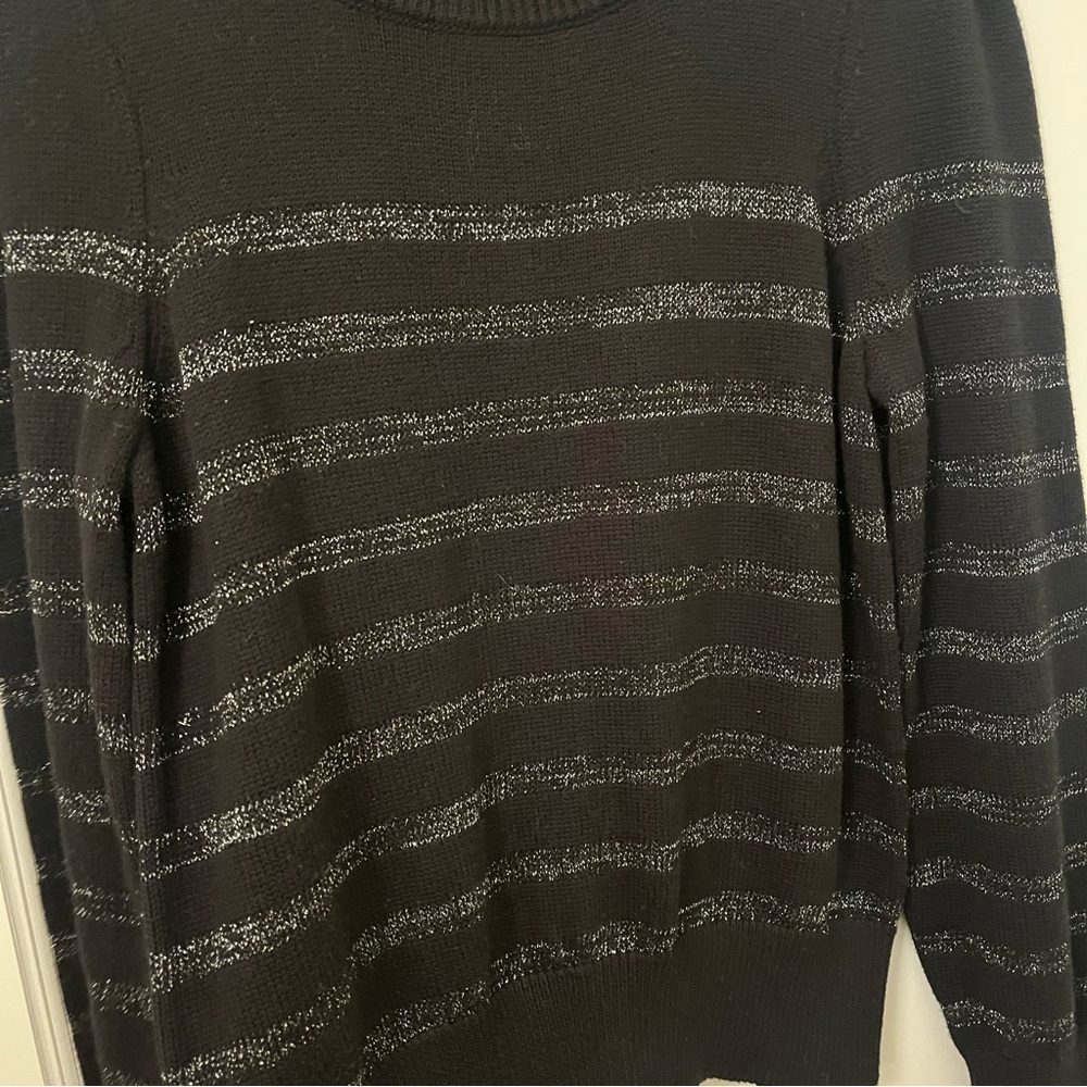 Rails Allegra Metallic Stripe Sweater XS Black Cotton Cashmere Puff Sleeve - Picture 4 of 6